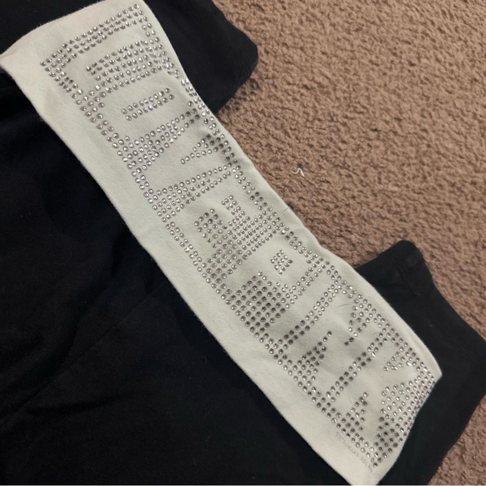 Y2K Victoria's Secret PINK Black Leggings with Rhinestone Logo
